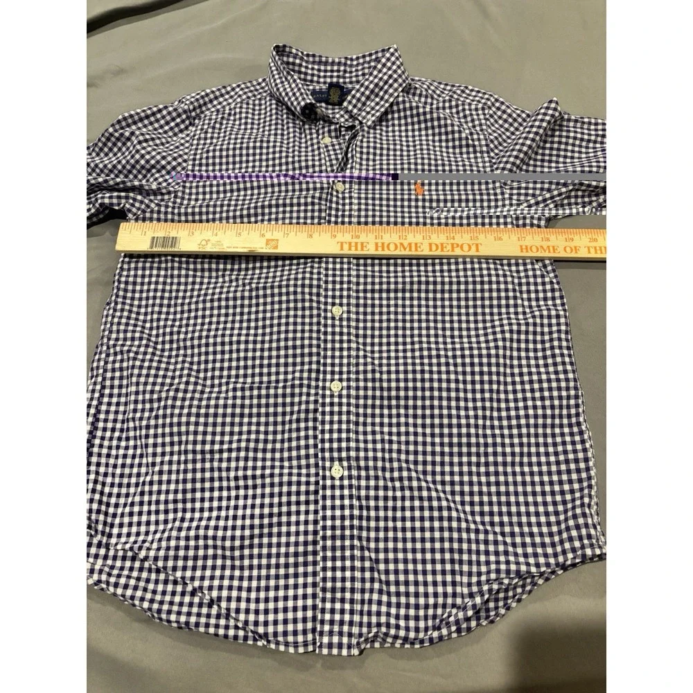 Ralph Lauren Boys L 14-16 Gingham Plaid Long Sleeve Button Front Shirt Navy